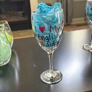 I Love My English Bulldog Wine Glass